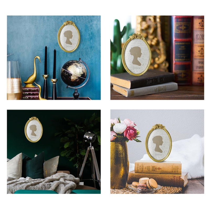 Sunlit Vintage Picture Frame 5x7 Inch, Oval Antique Photo Frames with Glass Front, Luxury Photo Display, Tabletop Wall Hanging, Gift Ideas, Golden Rose - Image 4